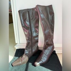 AEROSOLES Dark Brown Knee-High Low Block Heel Boots